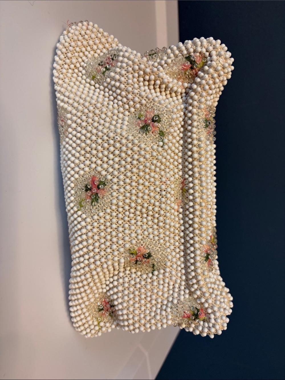 Vintage Cordé Bead Ivory Beaded Evening Bag